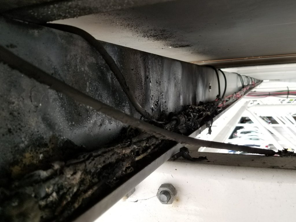 A whole bundle of wires in a DC string inverter system melted together, started a fire, and smoldered for hours.